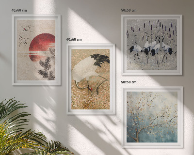 Ensemble de 4 tableaux Paysage de grues japonaises