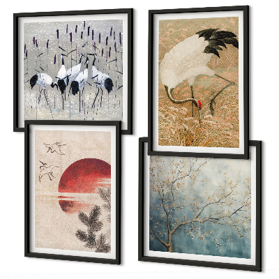 Ensemble de 4 tableaux Paysage de grues japonaises