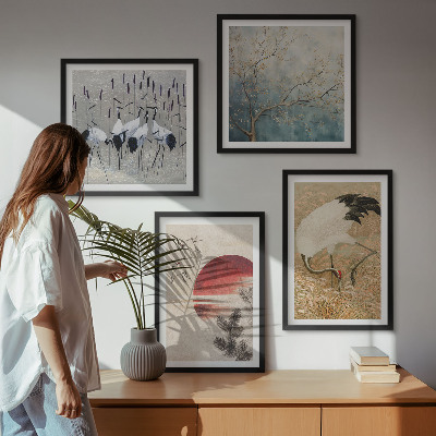 Ensemble de 4 tableaux Paysage de grues japonaises