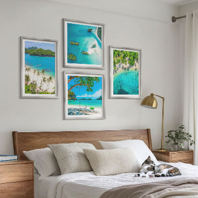 Ensemble de 4 tableaux Plages, palmiers, eau cristalline