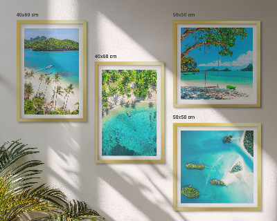 Ensemble de 4 tableaux Plages, palmiers, eau cristalline
