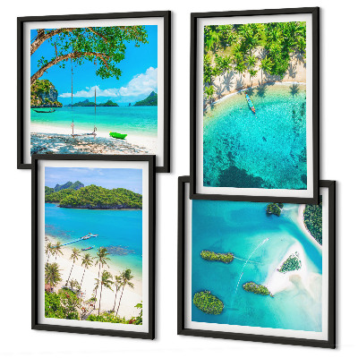 Ensemble de 4 tableaux Plages, palmiers, eau cristalline