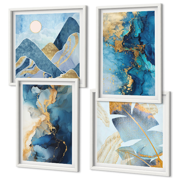 Mur de tableaux Motifs dorés des montagnes bleues