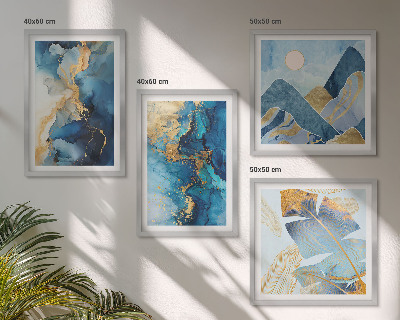 Mur de tableaux Motifs dorés des montagnes bleues