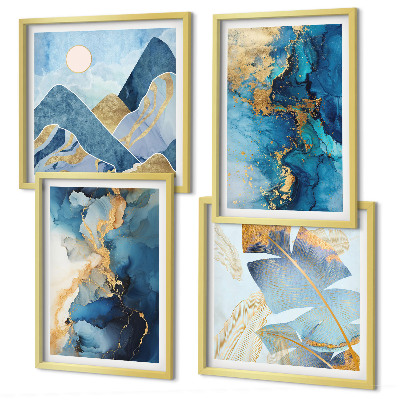 Mur de tableaux Motifs dorés des montagnes bleues