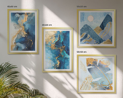 Mur de tableaux Motifs dorés des montagnes bleues