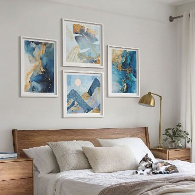 Mur de tableaux Motifs dorés des montagnes bleues