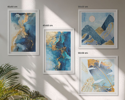 Mur de tableaux Motifs dorés des montagnes bleues