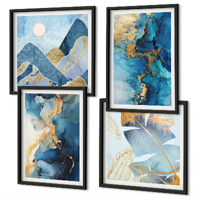 Mur de tableaux Motifs dorés des montagnes bleues