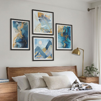 Mur de tableaux Motifs dorés des montagnes bleues