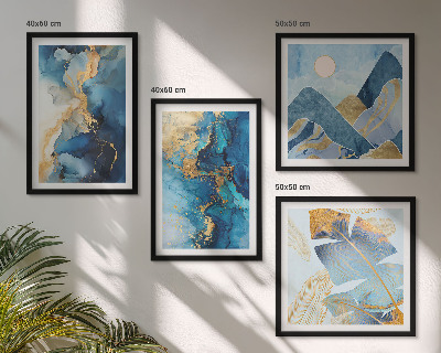 Mur de tableaux Motifs dorés des montagnes bleues