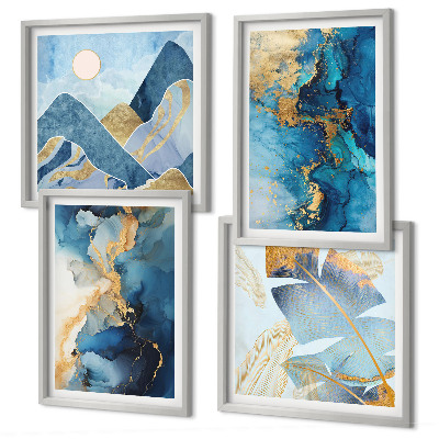 Mur de tableaux Motifs dorés des montagnes bleues