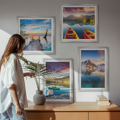Polyptyque z cadres Lacs montagnes paysage bateau