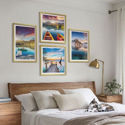 Polyptyque z cadres Lacs montagnes paysage bateau