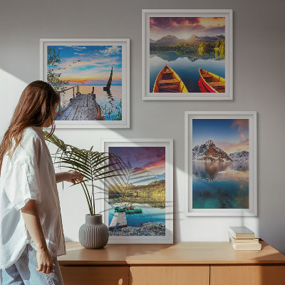 Polyptyque z cadres Lacs montagnes paysage bateau