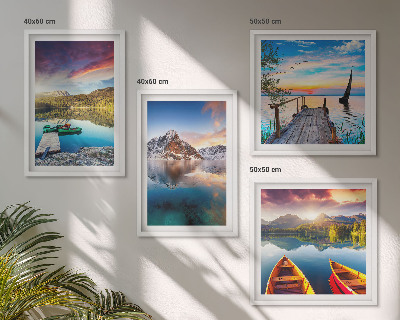 Polyptyque z cadres Lacs montagnes paysage bateau