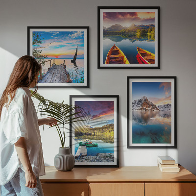 Polyptyque z cadres Lacs montagnes paysage bateau
