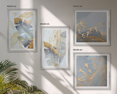 Ensemble de 4 tableaux Feuilles bleu-beige en arrière-plan