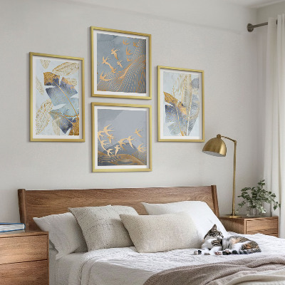 Ensemble de 4 tableaux Feuilles bleu-beige en arrière-plan