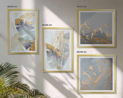 Ensemble de 4 tableaux Feuilles bleu-beige en arrière-plan