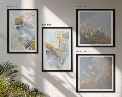Ensemble de 4 tableaux Feuilles bleu-beige en arrière-plan