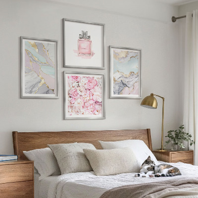 Polyptyque z cadres Fleurs roses, pastel marbré