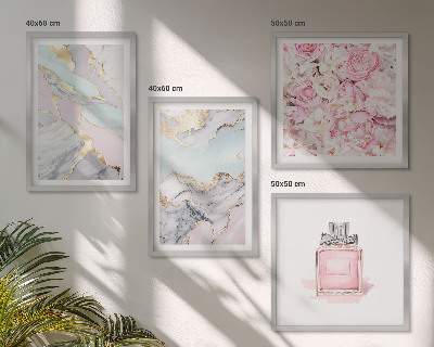 Polyptyque z cadres Fleurs roses, pastel marbré