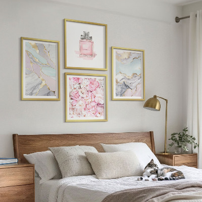 Polyptyque z cadres Fleurs roses, pastel marbré