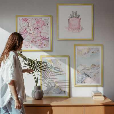 Polyptyque z cadres Fleurs roses, pastel marbré