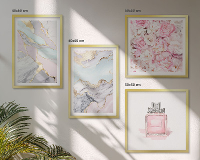 Polyptyque z cadres Fleurs roses, pastel marbré