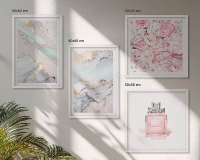 Polyptyque z cadres Fleurs roses, pastel marbré