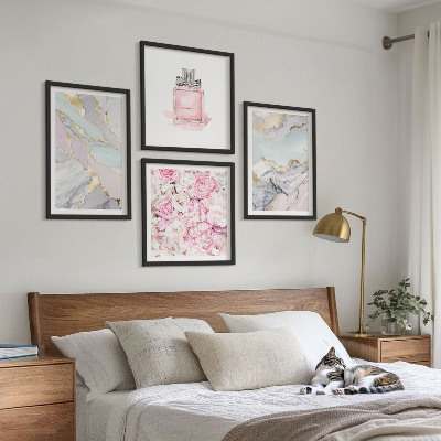 Polyptyque z cadres Fleurs roses, pastel marbré
