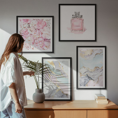 Polyptyque z cadres Fleurs roses, pastel marbré