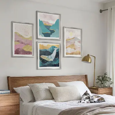 Montagnes abstraites soleil ensemble de 4 tableaux