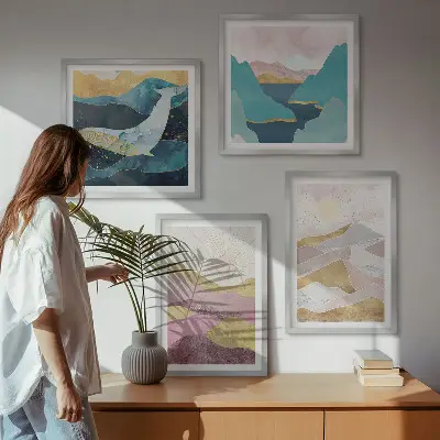 Montagnes abstraites soleil ensemble de 4 tableaux