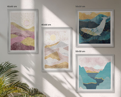Ensemble de 4 tableaux Montagnes abstraites soleil