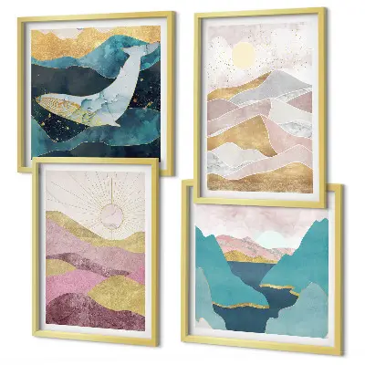 Montagnes abstraites soleil ensemble de 4 tableaux