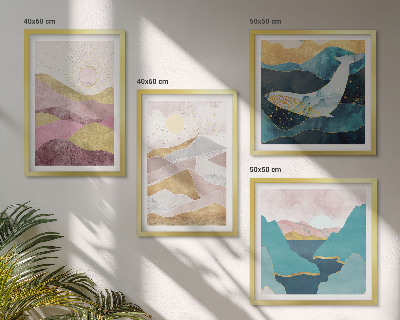 Ensemble de 4 tableaux Montagnes abstraites soleil