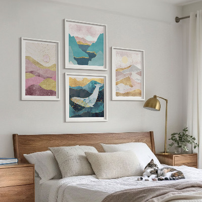 Ensemble de 4 tableaux Montagnes abstraites soleil