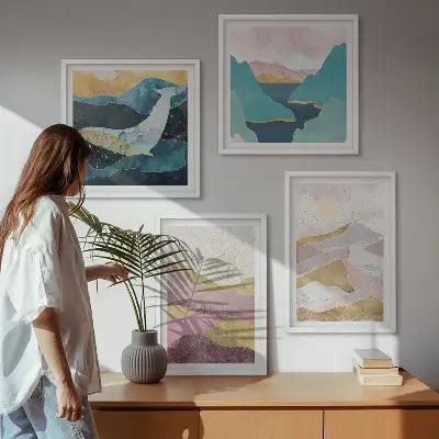 Montagnes abstraites soleil ensemble de 4 tableaux