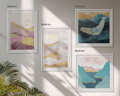 Ensemble de 4 tableaux Montagnes abstraites soleil