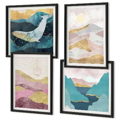Montagnes abstraites soleil ensemble de 4 tableaux