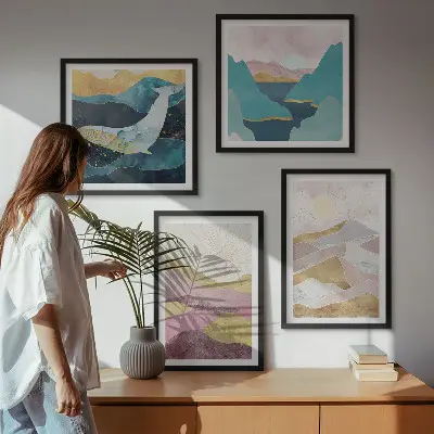 Montagnes abstraites soleil ensemble de 4 tableaux
