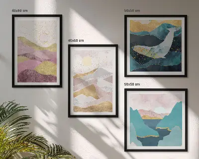Montagnes abstraites soleil ensemble de 4 tableaux