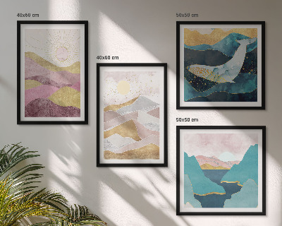 Ensemble de 4 tableaux Montagnes abstraites soleil