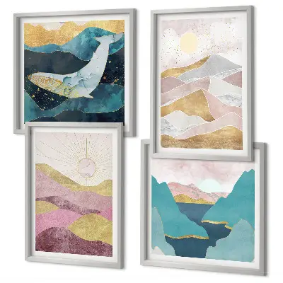 Montagnes abstraites soleil ensemble de 4 tableaux