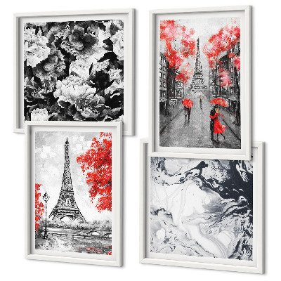 Ensemble de 4 tableaux Peintures grises de la tour eiffel