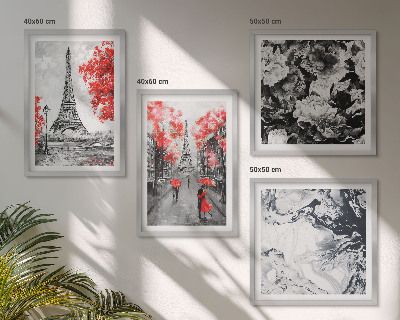 Ensemble de 4 tableaux Peintures grises de la tour eiffel