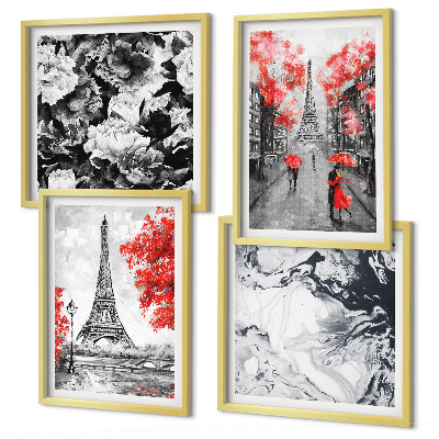 Ensemble de 4 tableaux Peintures grises de la tour eiffel
