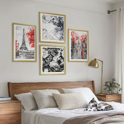 Ensemble de 4 tableaux Peintures grises de la tour eiffel
